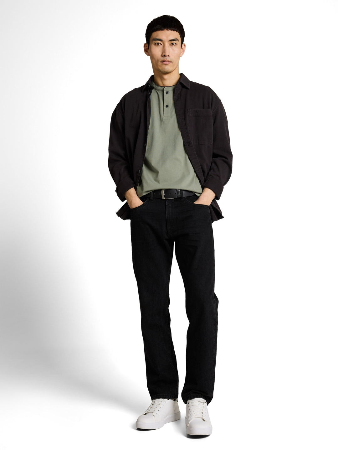 printed stand-up collar polo, Greyish Shadow Olive 10767 Bild 3