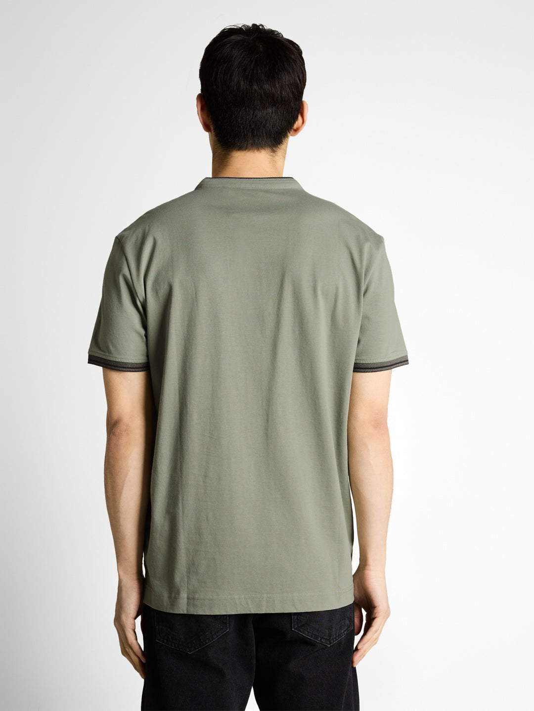 printed stand-up collar polo, Greyish Shadow Olive 10767 Bild 4