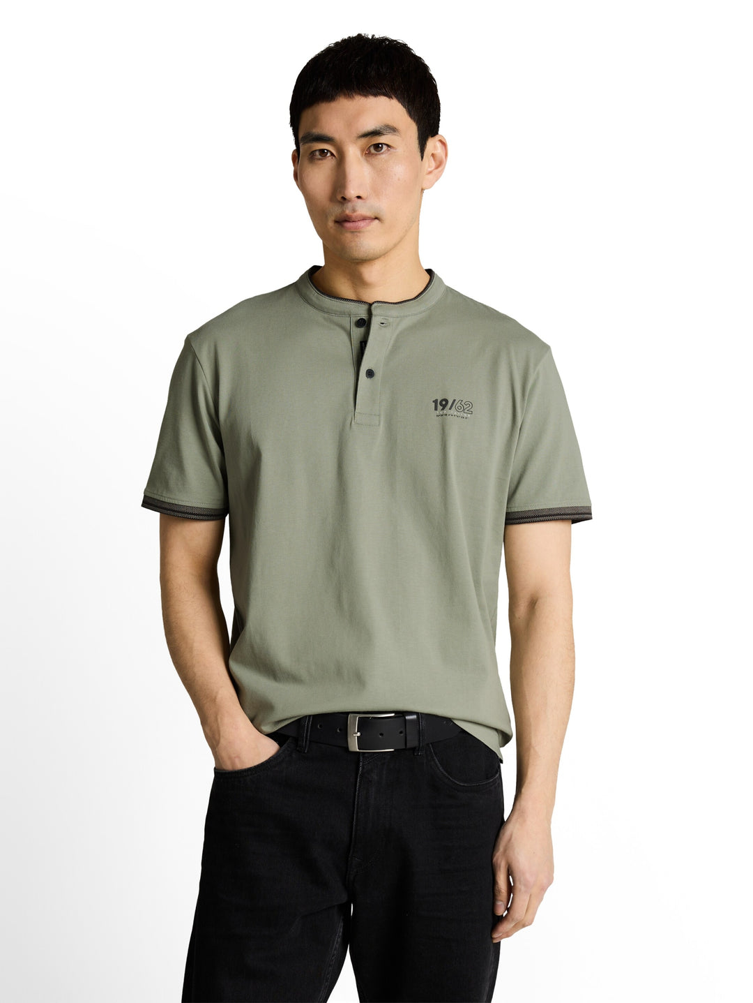 printed stand-up collar polo, Greyish Shadow Olive 10767 Bild 5