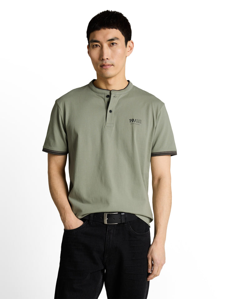 printed stand-up collar polo, Greyish Shadow Olive 10767 Bild 5
