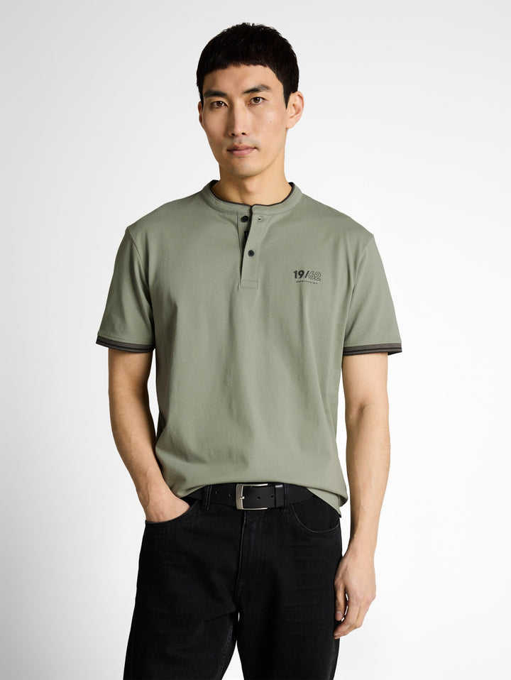 printed stand-up collar polo, Greyish Shadow Olive 10767 Bild 5