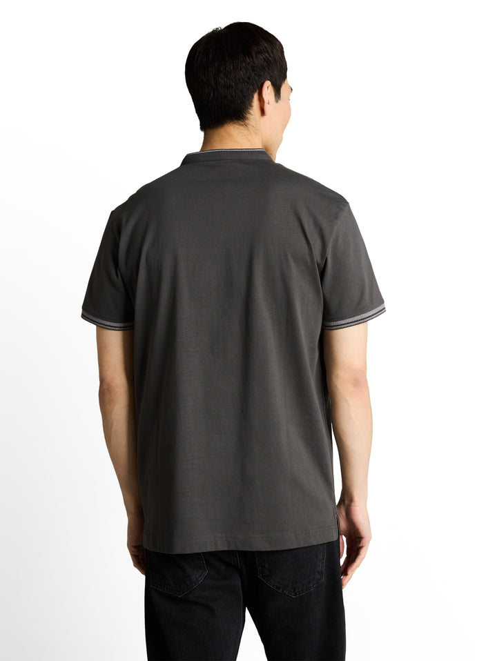 printed stand-up collar polo, Tarmac Grey 10899 Bild 4