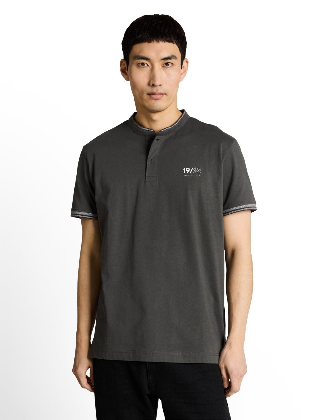 printed stand-up collar polo, Tarmac Grey 10899 Bild 5