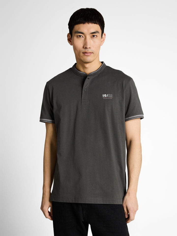 printed stand-up collar polo, Tarmac Grey 10899 Bild 5