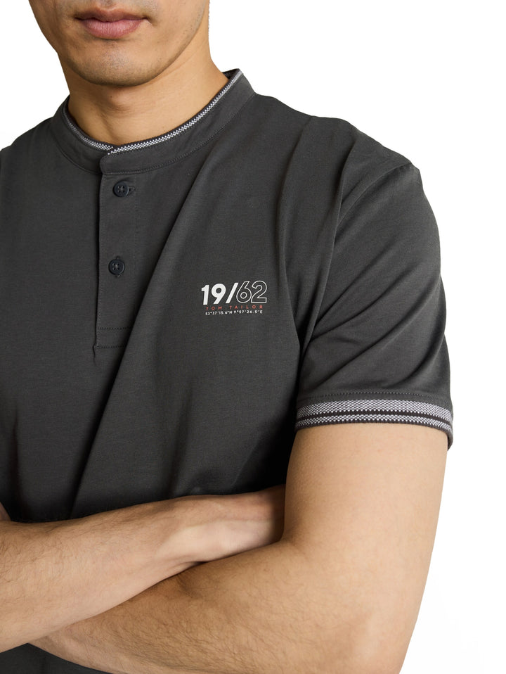 printed stand-up collar polo, Tarmac Grey 10899 Bild 6