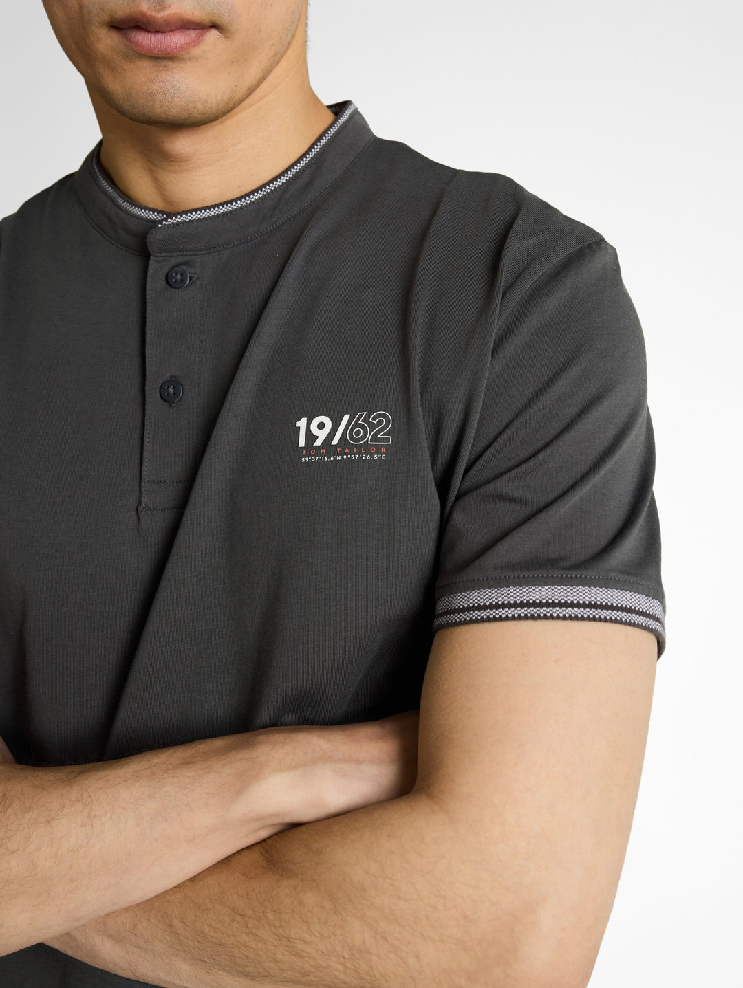 printed stand-up collar polo, Tarmac Grey 10899 Bild 6
