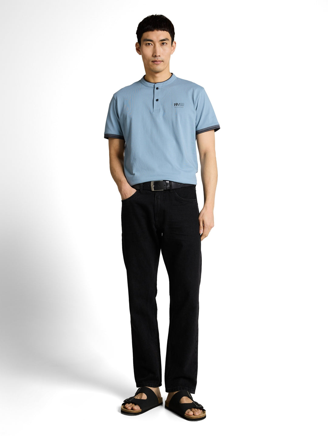 printed stand-up collar polo, mountain spring blue 39441 Bild 3