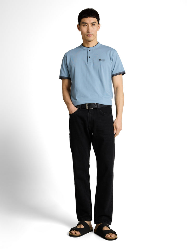 printed stand-up collar polo, mountain spring blue 39441 Bild 3