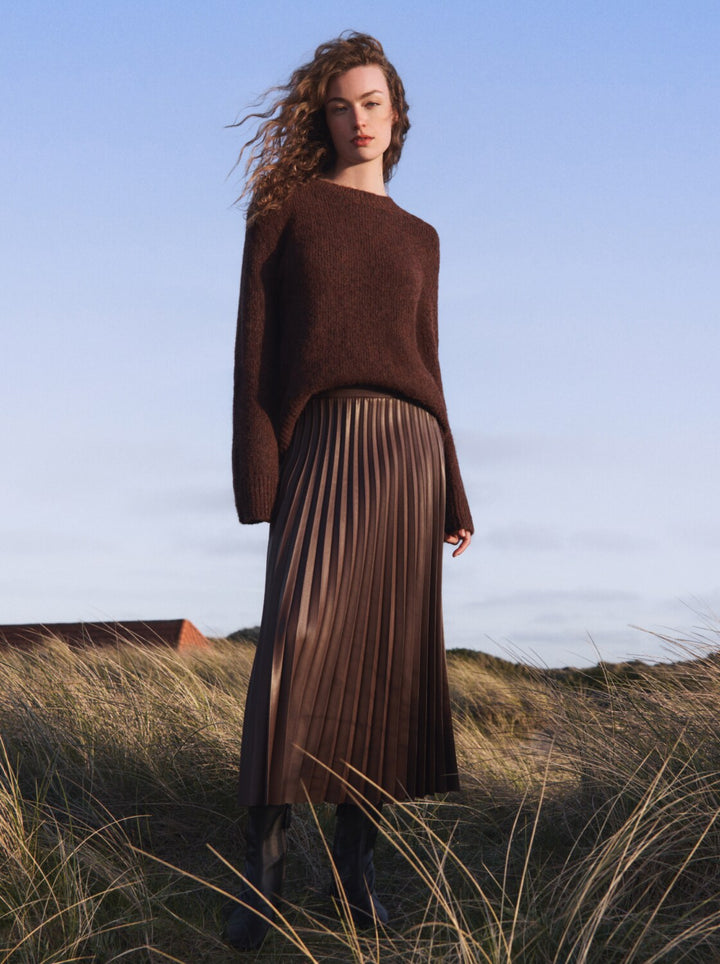 skirt plissee fake leather, dark pecan brown 27506 Bild 4