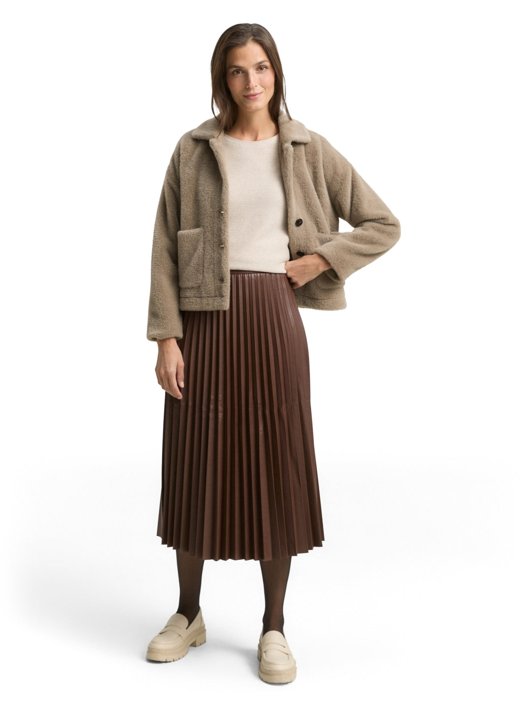 skirt plissee fake leather, dark pecan brown 27506 Bild 6