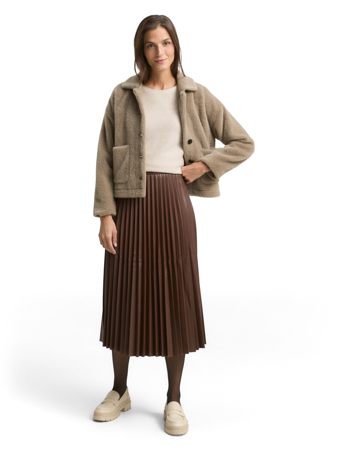 skirt plissee fake leather, dark pecan brown 27506 Bild 6