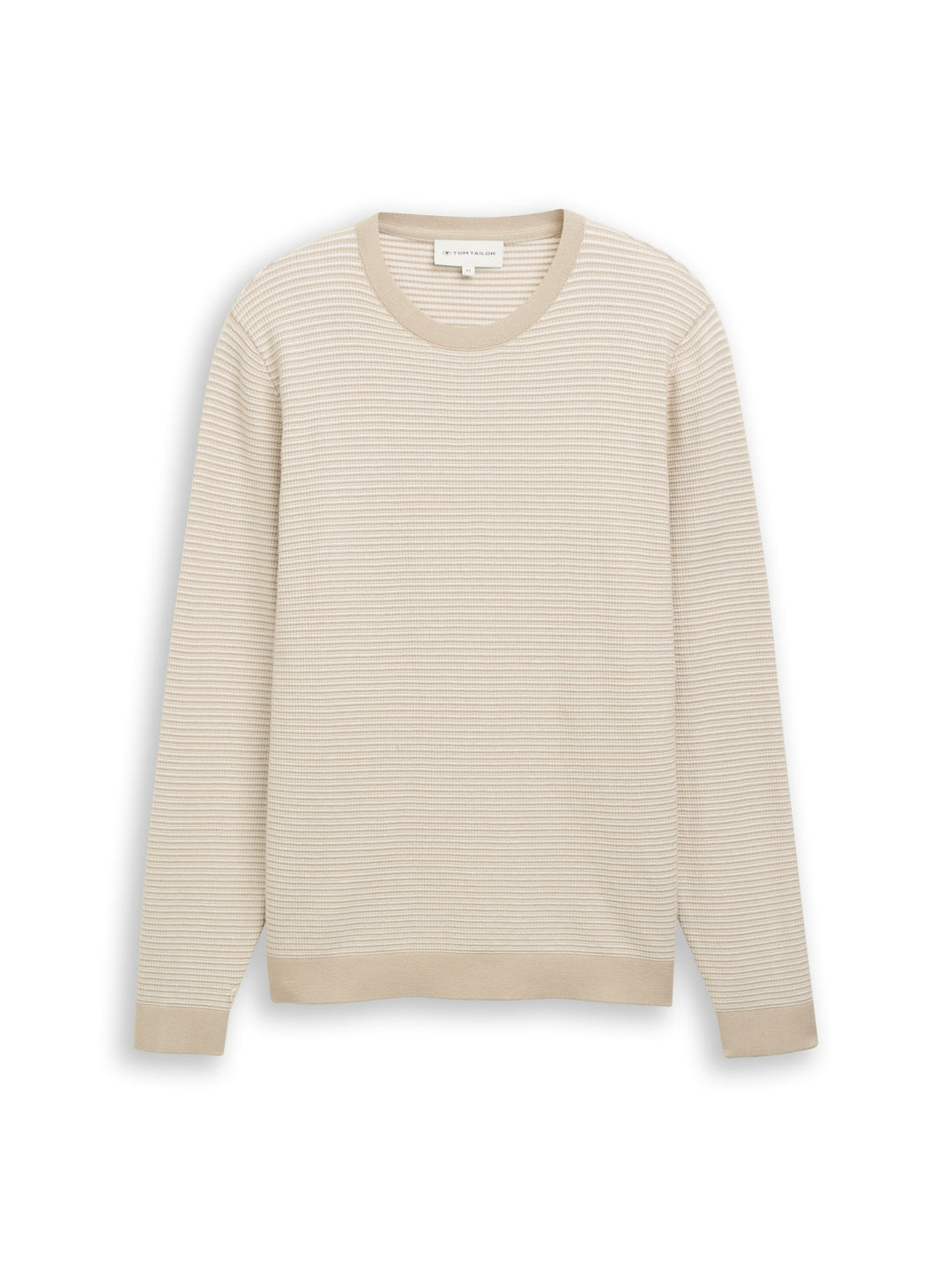 striped crew neck pullover, structured stripe beige white 39561 Bild 1