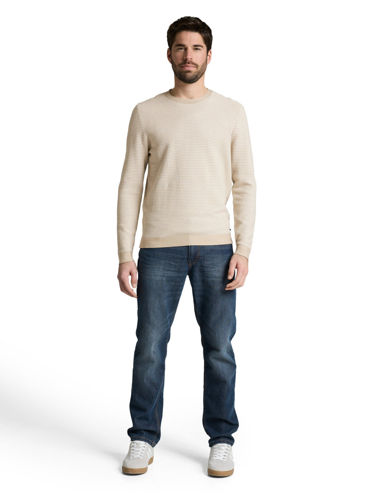 striped crew neck pullover, structured stripe beige white 39561 Bild 3