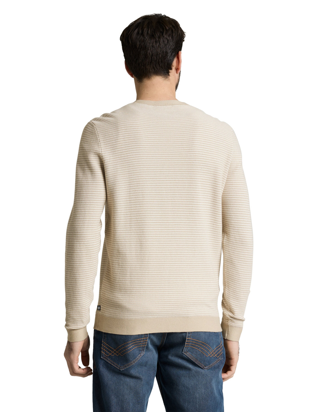 striped crew neck pullover, structured stripe beige white 39561 Bild 4