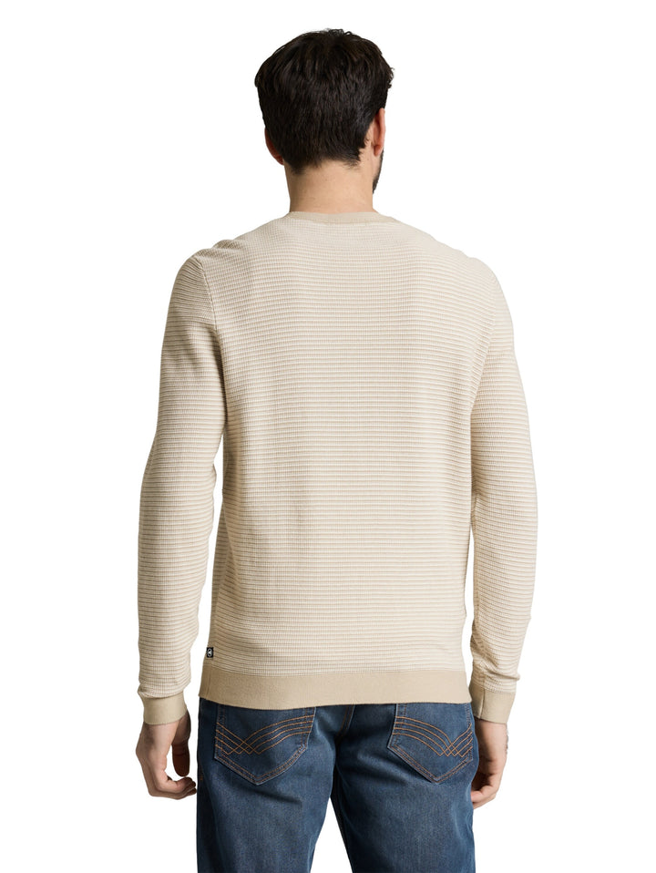 striped crew neck pullover, structured stripe beige white 39561 Bild 4
