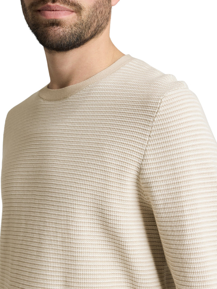 striped crew neck pullover, structured stripe beige white 39561 Bild 5