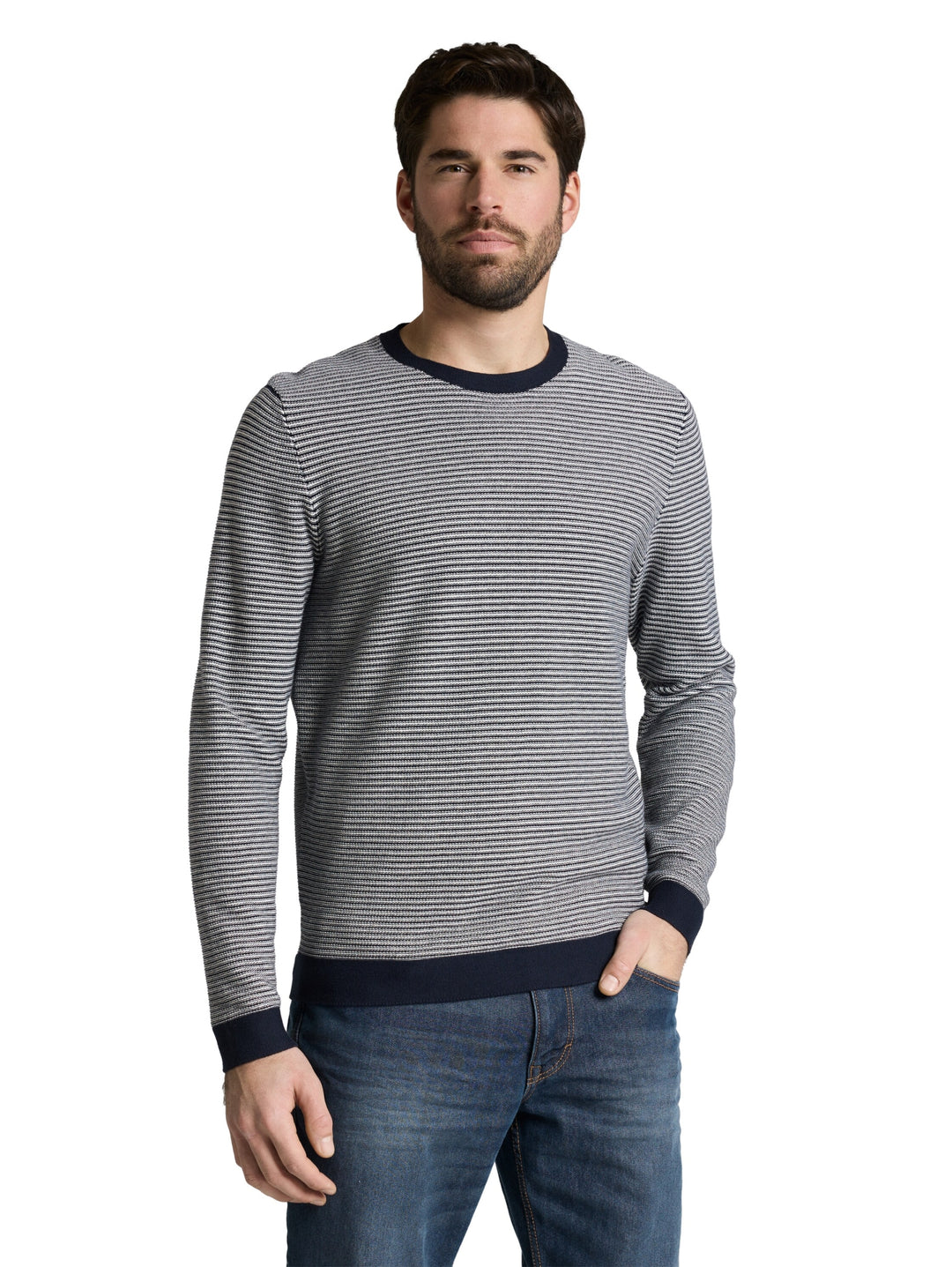 striped crew neck pullover, structured stripe navy white 39562 Bild 5