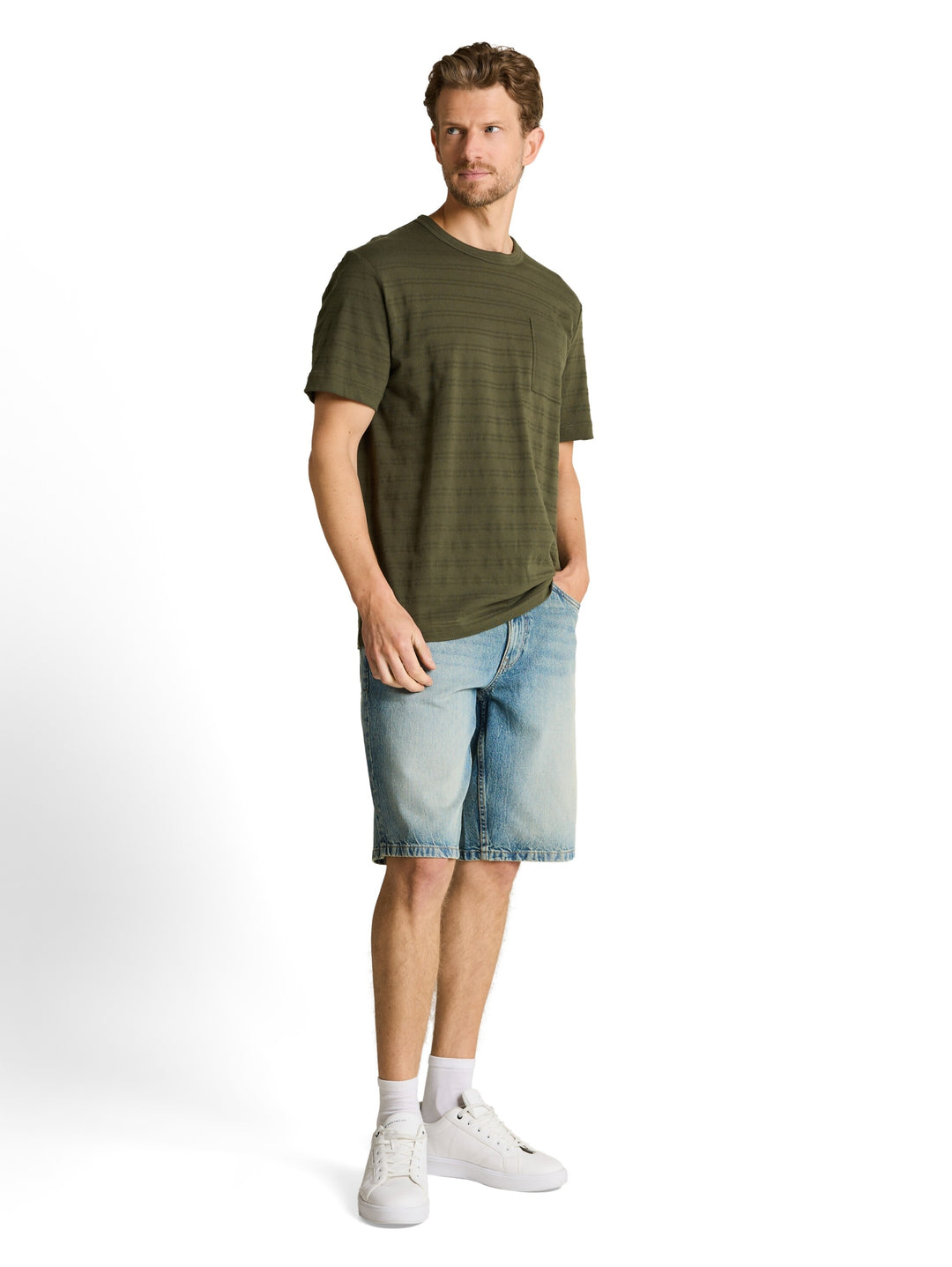 striped structured t-shirt, deep leaf green 26543 Bild 3