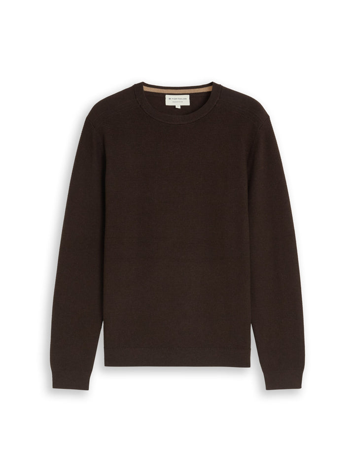 structured crew neck knit, dark chocolate brown melange 40781 Bild 1