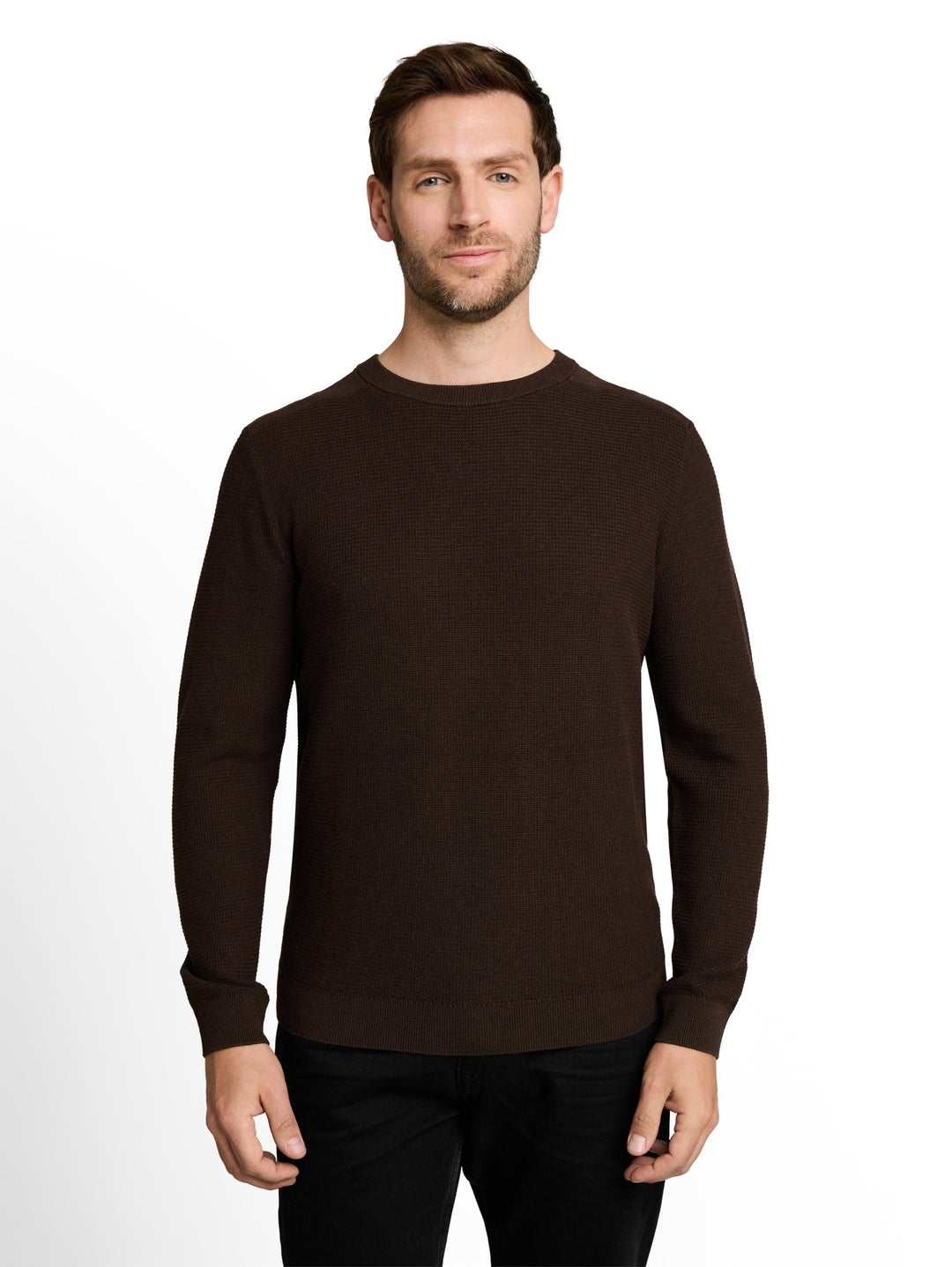 structured crew neck knit, dark chocolate brown melange 40781 Bild 5