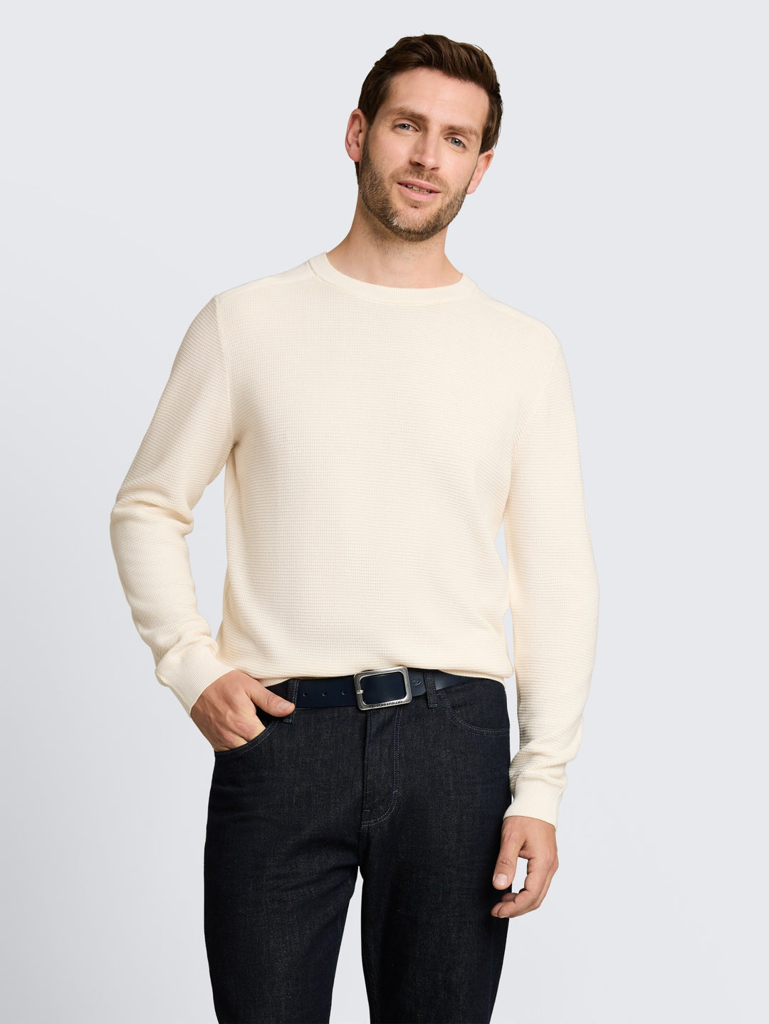 structured crew neck knit, Gardenia White 10348 Bild 11
