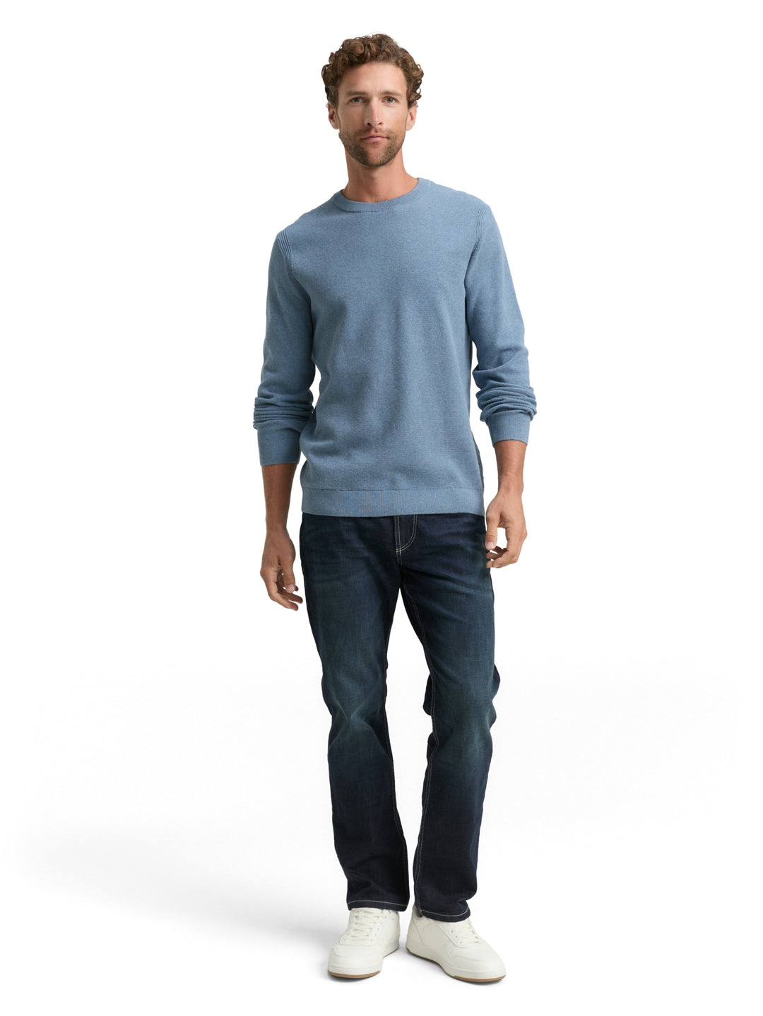 structured crewneck knit, faded blue melange 39094 Bild 3