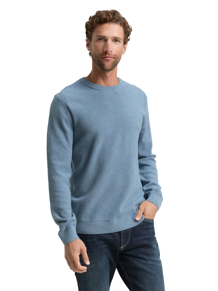 structured crewneck knit, faded blue melange 39094 Bild 5