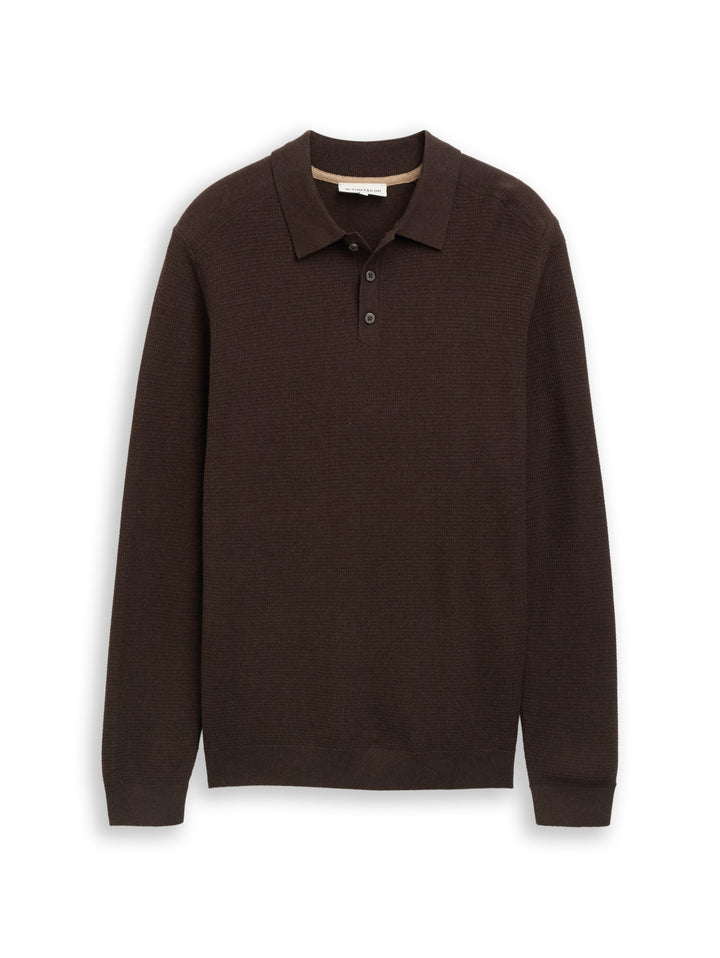structured knit polo, dark chocolate brown melange 40781 Bild 1