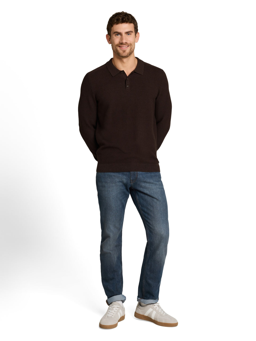 structured knit polo, dark chocolate brown melange 40781 Bild 3