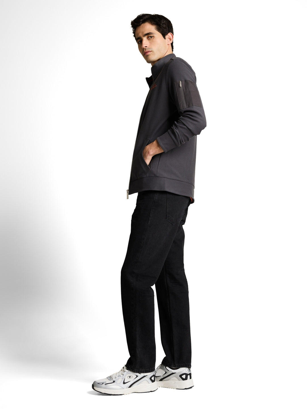 structured stand-up sweat jack, Tarmac Grey 10899 Bild 3