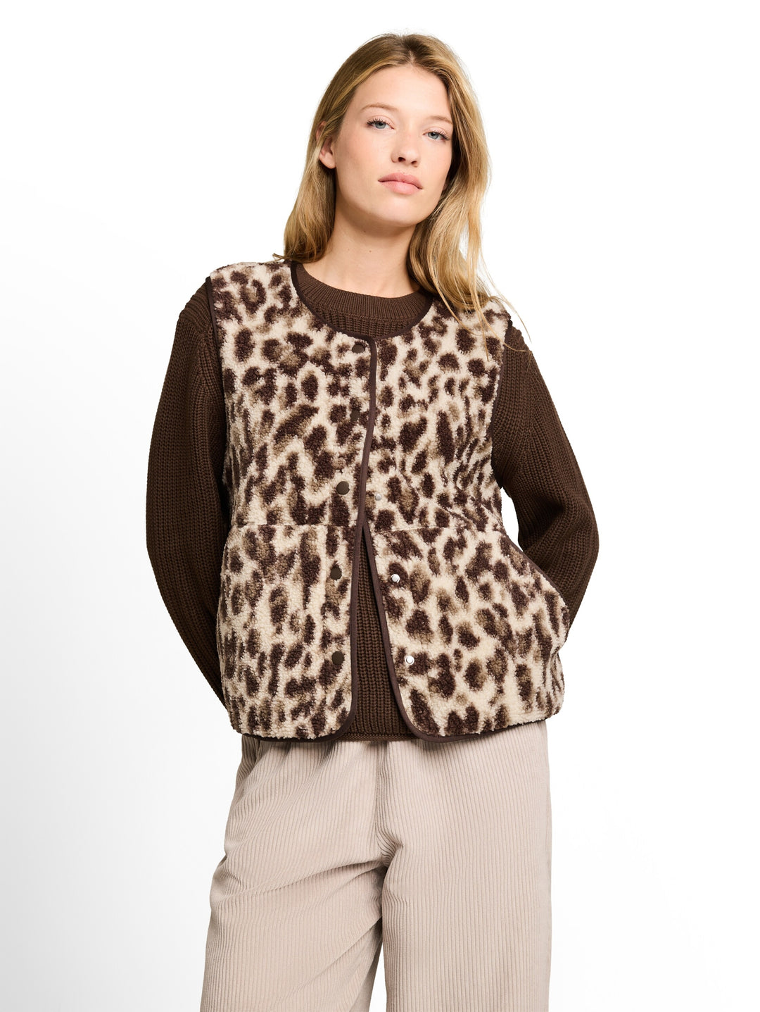 Sweatvest teddy with buttons, beige java brown leo print 41171 Bild 5