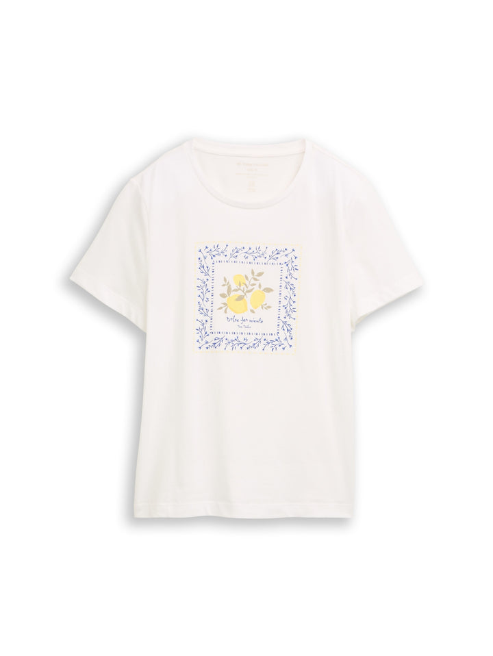T-shirt basic crew neck print, off white 10332 Bild 1