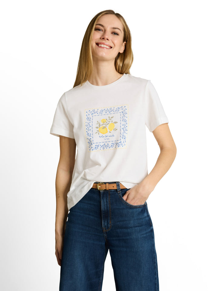 T-shirt basic crew neck print, off white 10332 Bild 5