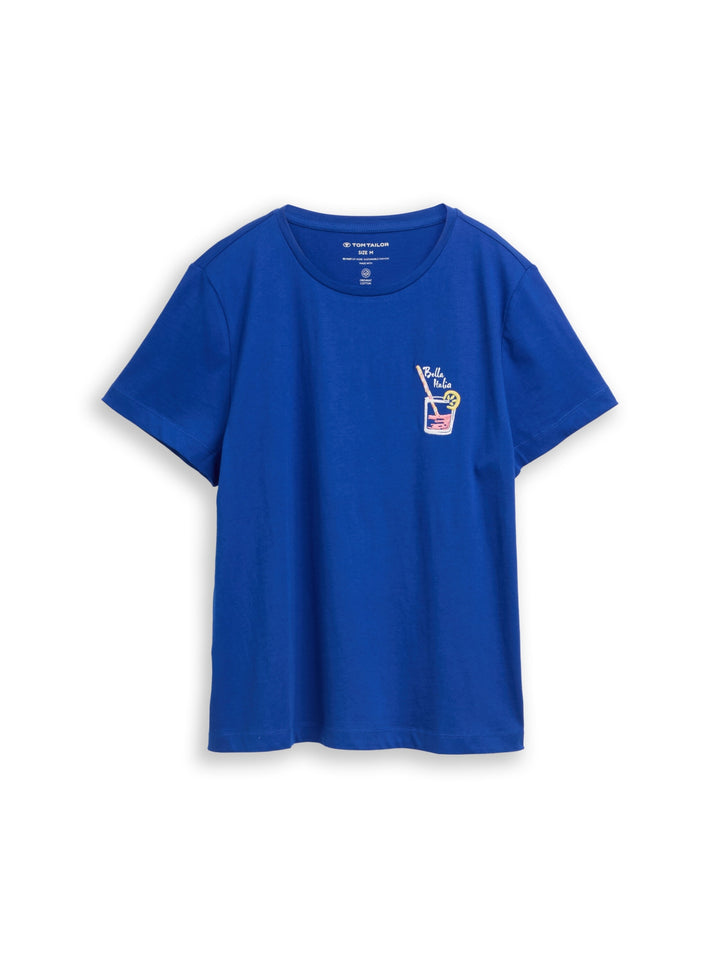 T-shirt basic crew neck print, shiny royal blue 14531 Bild 1