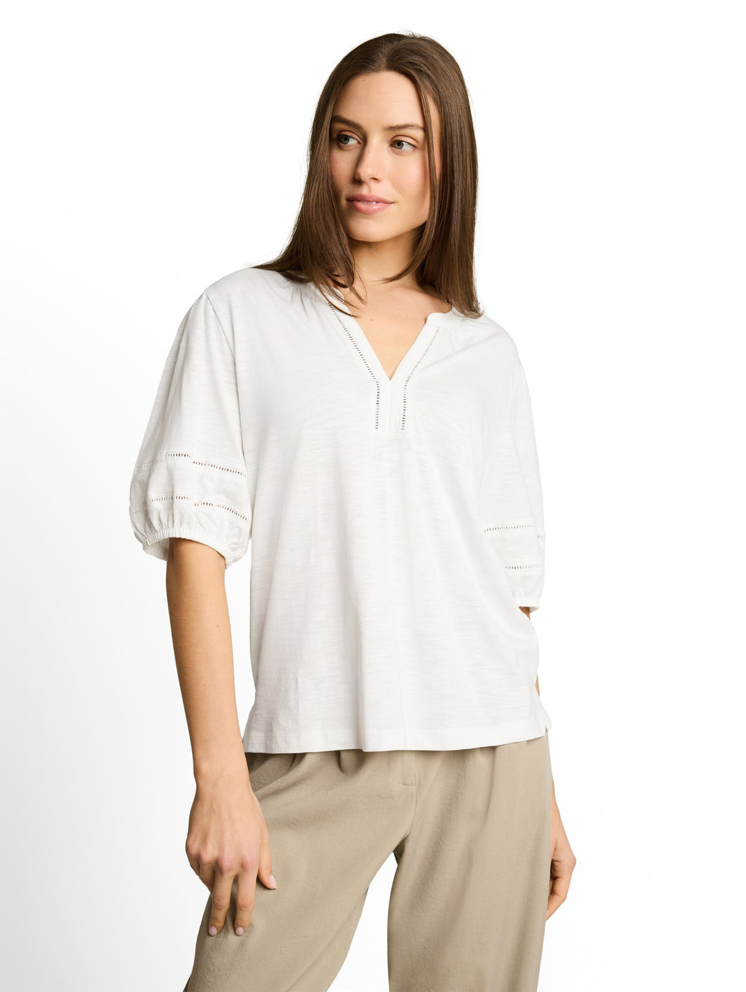 T-Shirt blouse with laces, Whisper White 10315 Bild 6