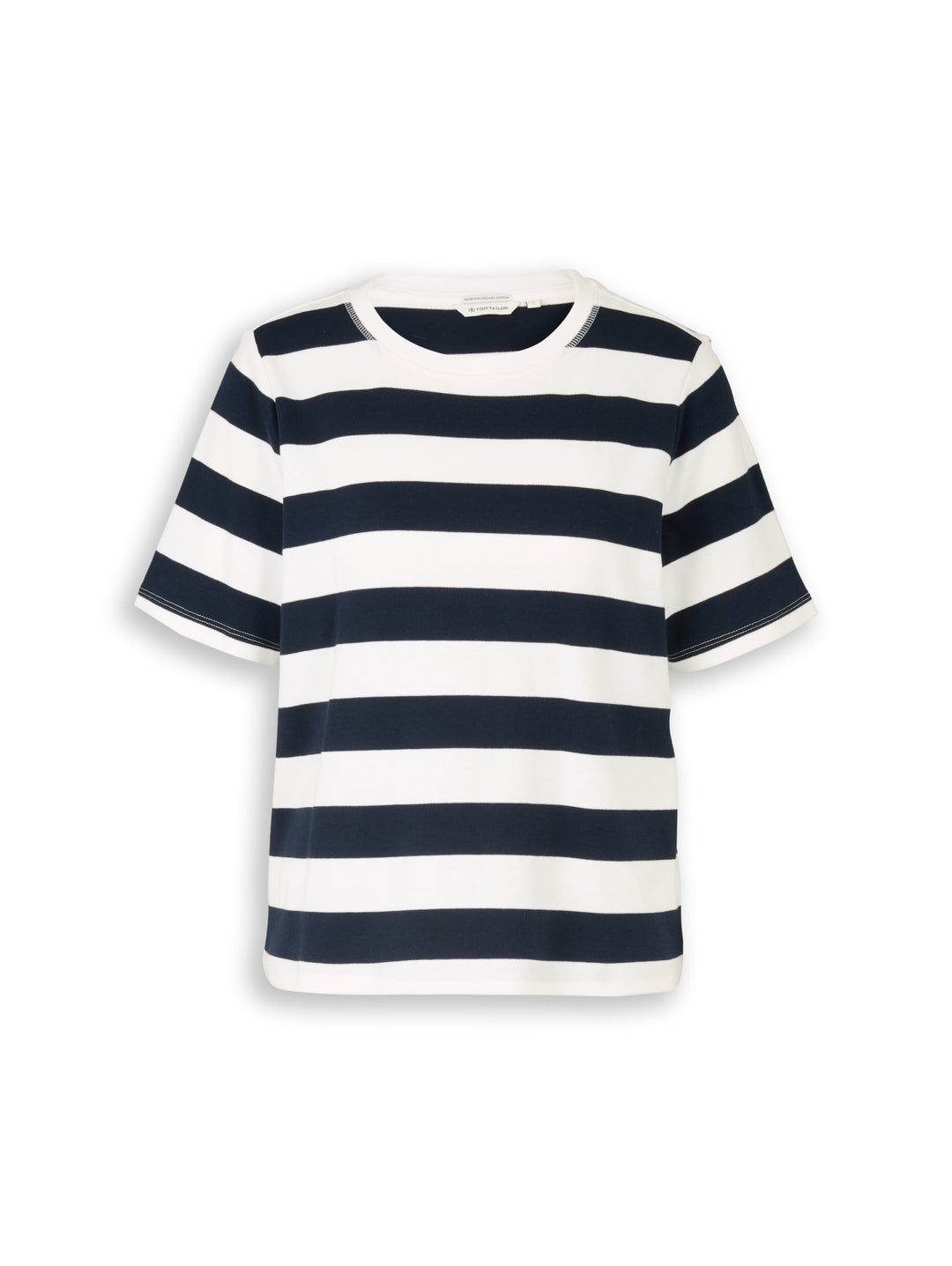 T-shirt boxy crew neck with pr, white navy bold stripe 40115 Bild 1