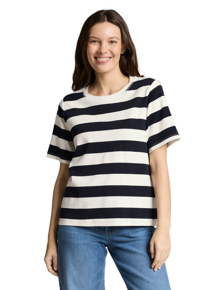 T-shirt boxy crew neck with pr, white navy bold stripe 40115 Bild 6