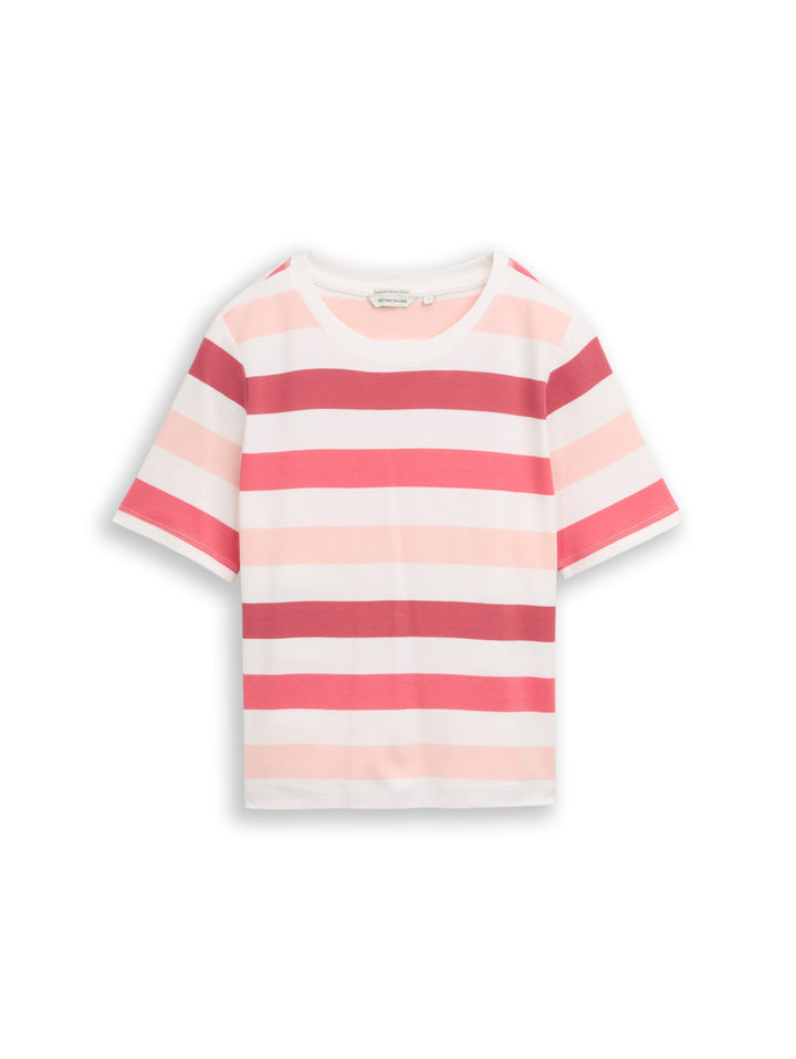 T-shirt boxy crew neck with pr, coral offwhite stripe 40483 Bild 1