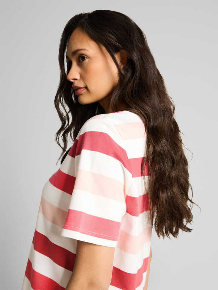 T-shirt boxy crew neck with pr, coral offwhite stripe 40483 Bild 5