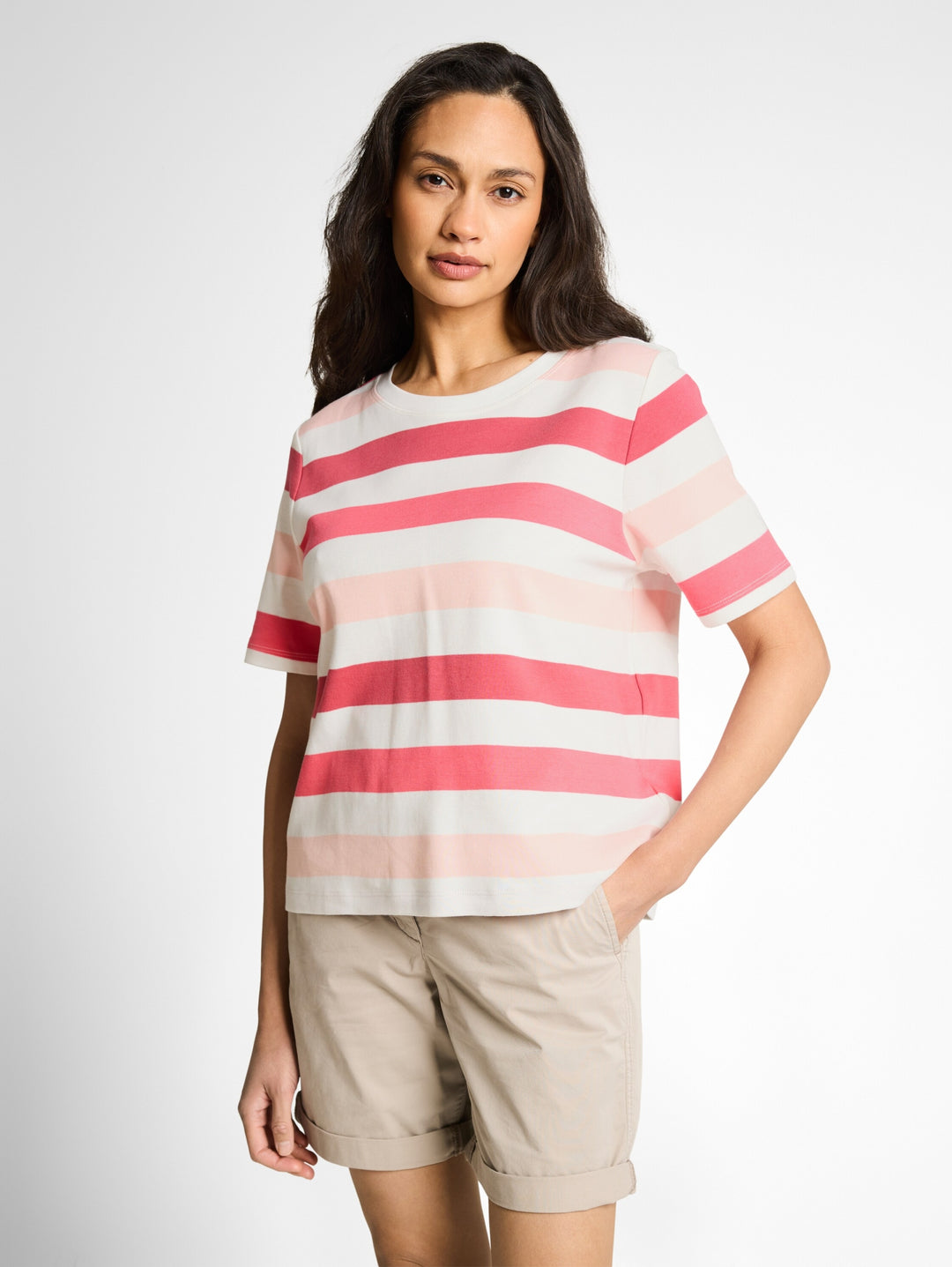 T-shirt boxy crew neck with pr, coral offwhite stripe 40483 Bild 6