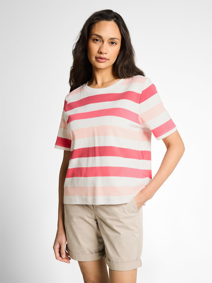T-shirt boxy crew neck with pr, coral offwhite stripe 40483 Bild 6