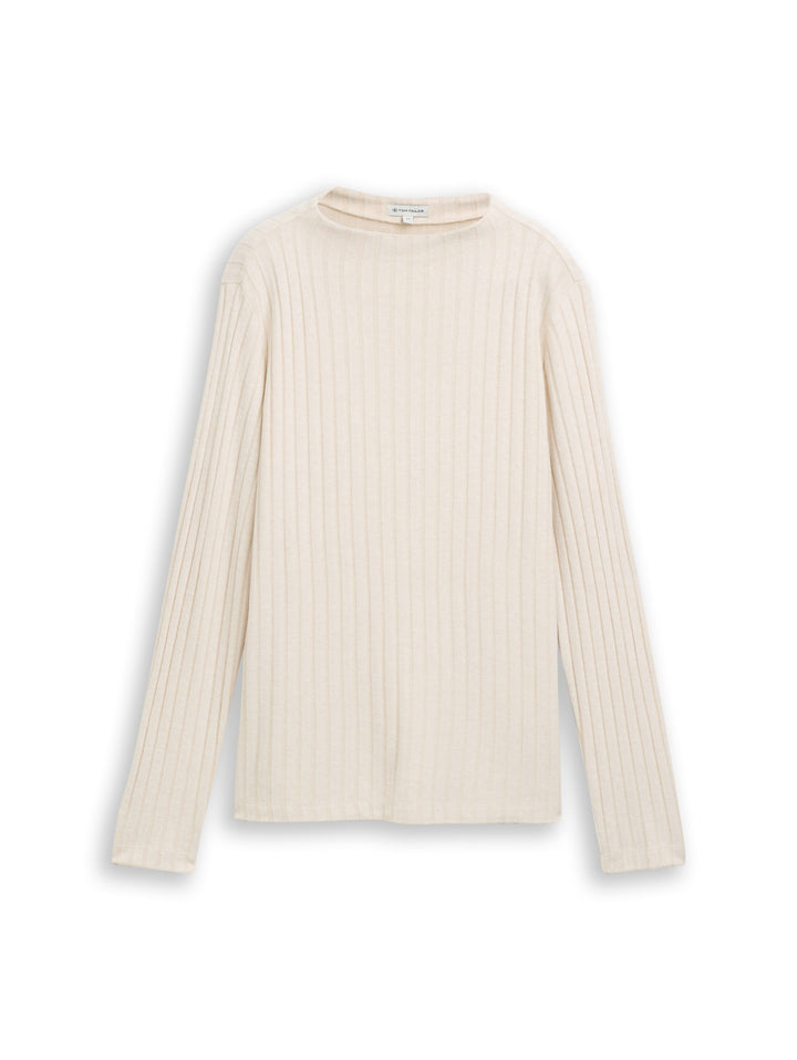 T-shirt cosy wide rib mock nec, sand stone beige melange 36844 Bild 1