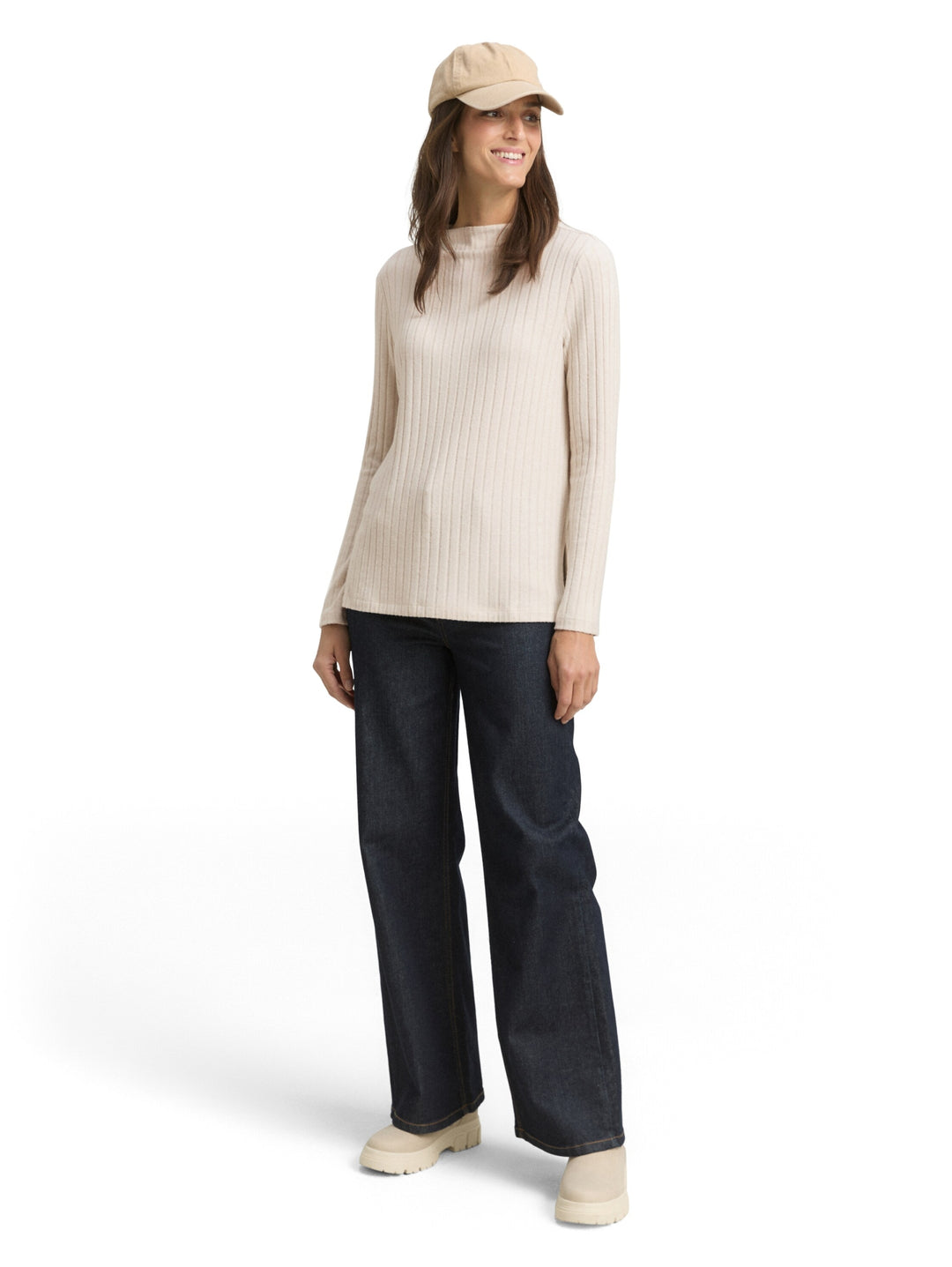 T-shirt cosy wide rib mock nec, sand stone beige melange 36844 Bild 3
