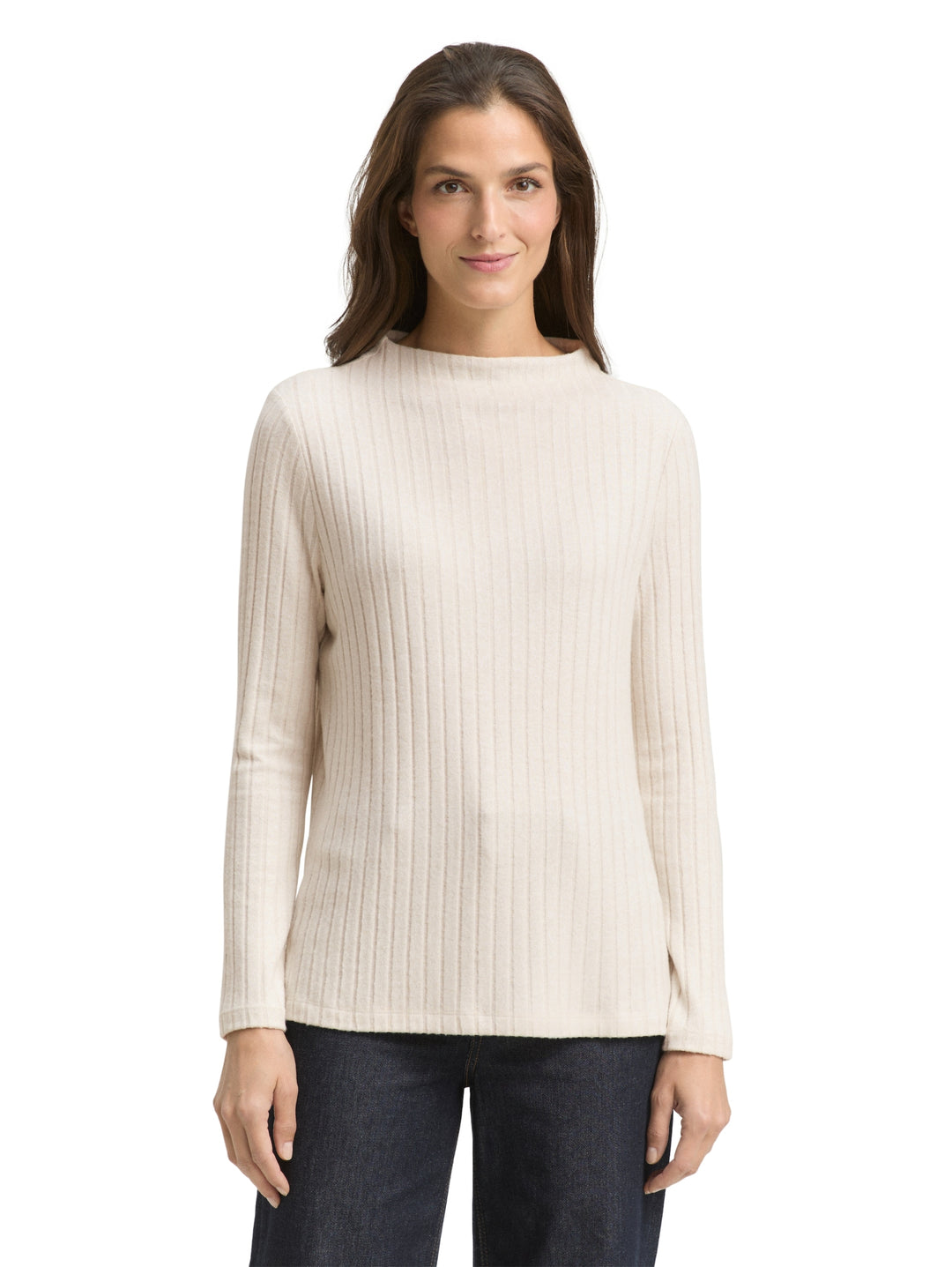 T-shirt cosy wide rib mock nec, sand stone beige melange 36844 Bild 5