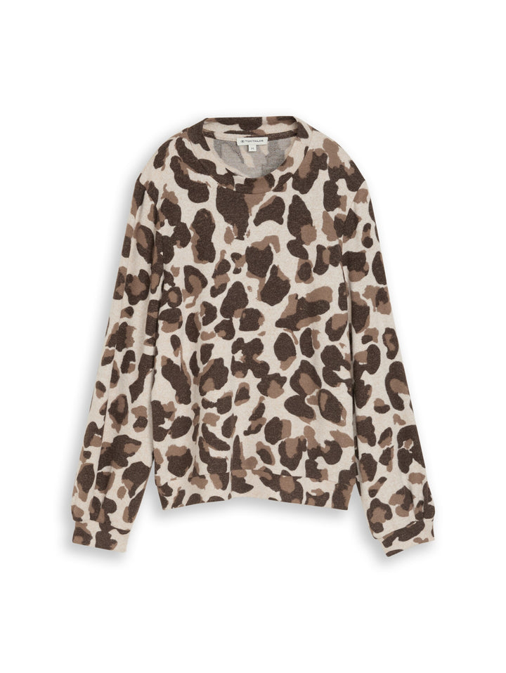 T-shirt cozy alloverprint, beige melange brown  leo print 40895 Bild 1