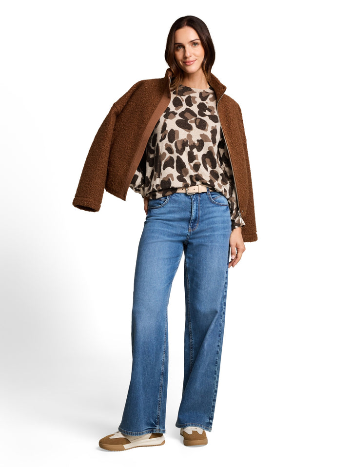 T-shirt cozy alloverprint, beige melange brown  leo print 40895 Bild 3