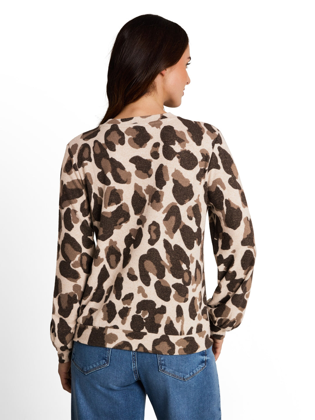T-shirt cozy alloverprint, beige melange brown  leo print 40895 Bild 4