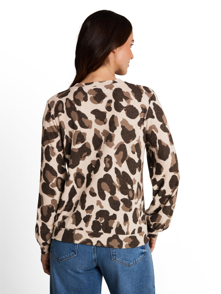 T-shirt cozy alloverprint, beige melange brown  leo print 40895 Bild 4