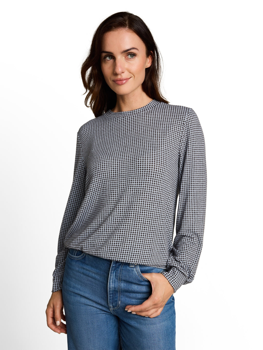 T-shirt cozy alloverprint, brown dot on blue melange 41450 Bild 5