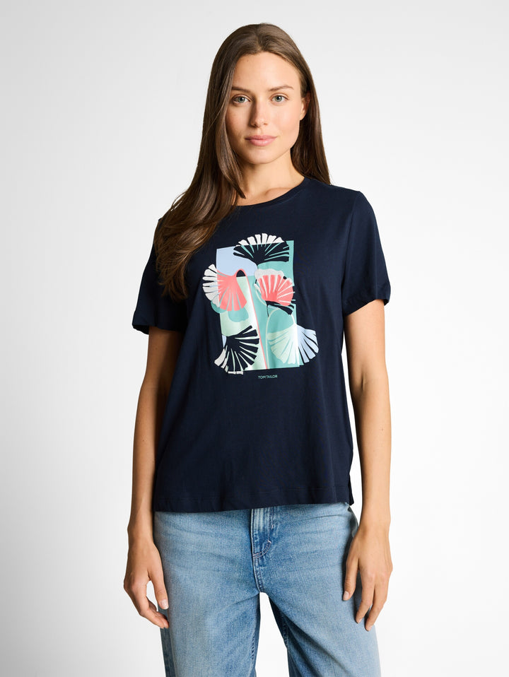 T-shirt crew neck front print, sky captain blue 10668 Bild 5